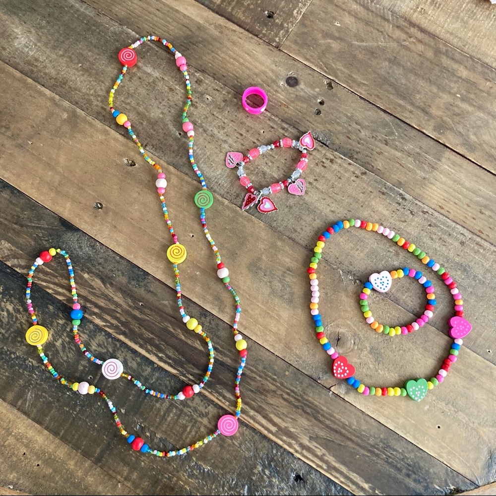 Girls Jewelry set of 5 Multicolor Bohemian Pink Heart